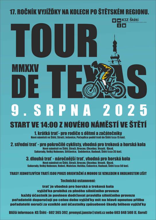Plakát: Tour de Texas 2025 - 9.8.2025 - 17. ročník vyjížďky na kolech po štětském regionu